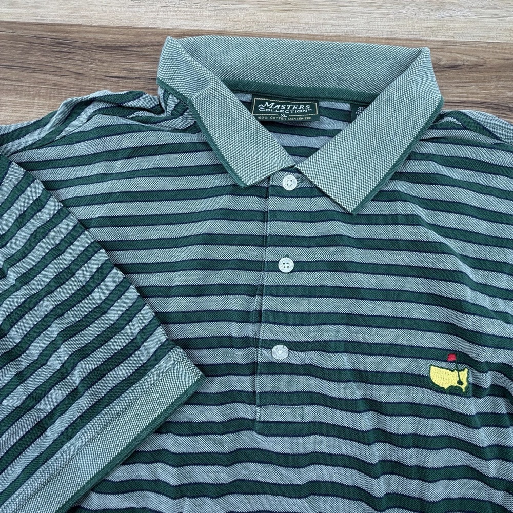 Masters Collection Polo Shirt Men XL Green Striped Pima Cotton Golf Embroidered